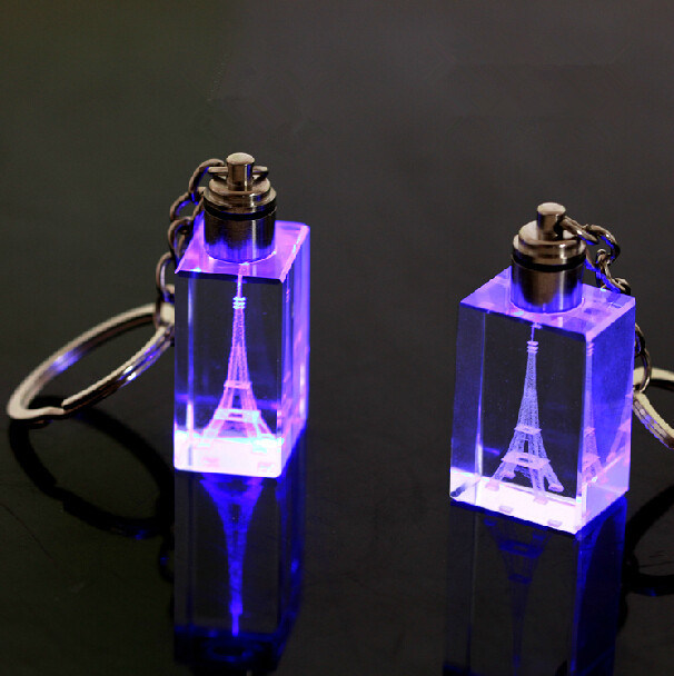 3D Laser with LED Light Crystal Keychain