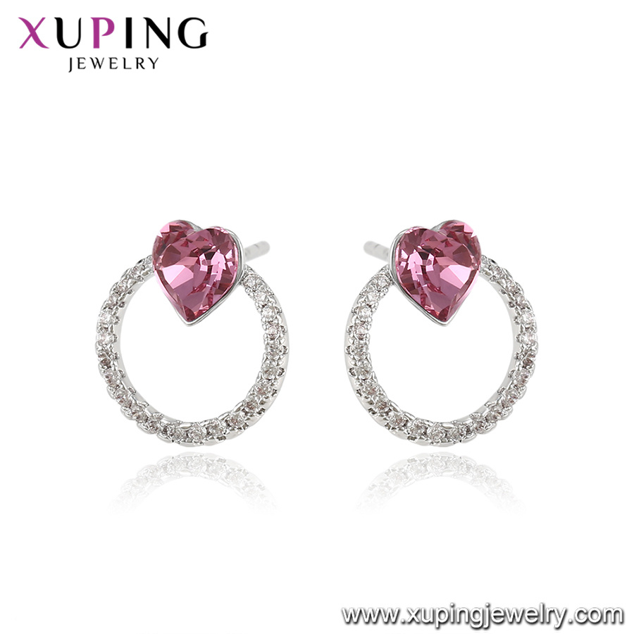 Xuping Latest Designs Heart Shape Crystals From Swarovski Guangzhou Fashion Stud Earrings