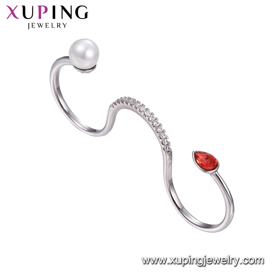 Xuping Pearl Adjustable Big Three Finger Rings for Women Crystals From Swarovski