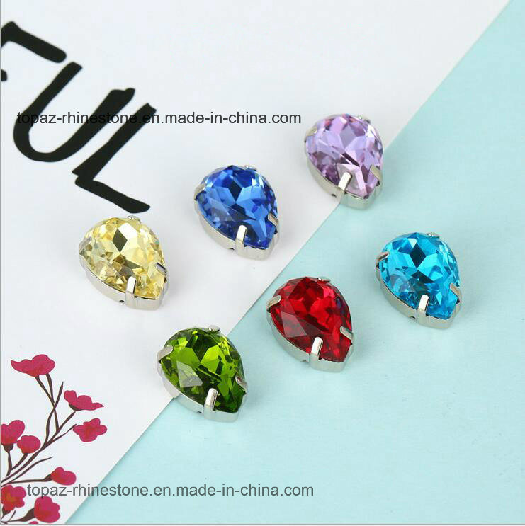 Water Drops Glass Claw Crystal Hollow Copper Claws Sewing Glass Beads for DIY Dresses Wedding