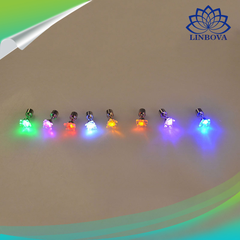 Fashion LED Light up Bright Luminous Crystal Stainless Steel Ear Stud Earring for Women Men Valentine's Gifts