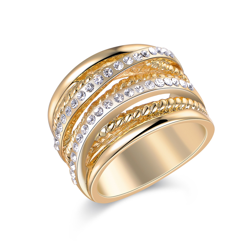 Zinc Alloy Fashion Jewelry Rhinestone Gold Ring for Women