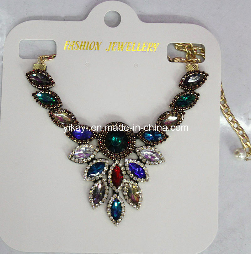 Lady Fashion Colorful Glass Crystal Pendant Necklace Costume Jewelry (JE0209)