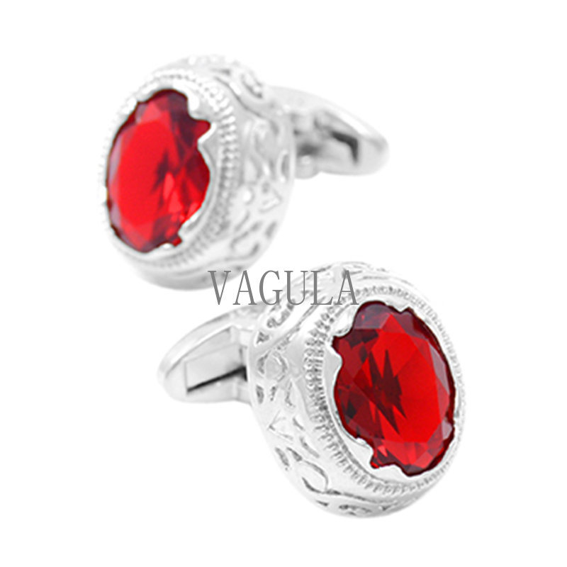 VAGULA Red Crystal French Shirt Cufflinks Men Jewelry 398