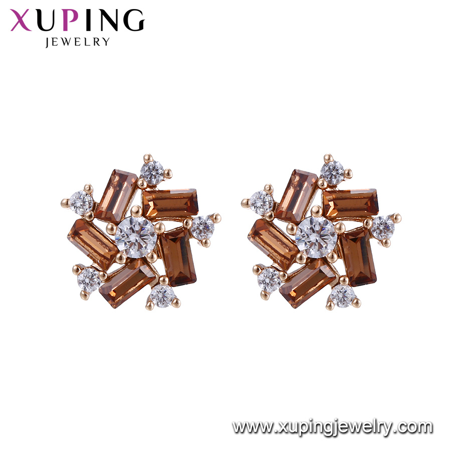 Xuping Square Shape Fashion Gold Plated Crystals From Swarovski Italian Gold Studs Earring