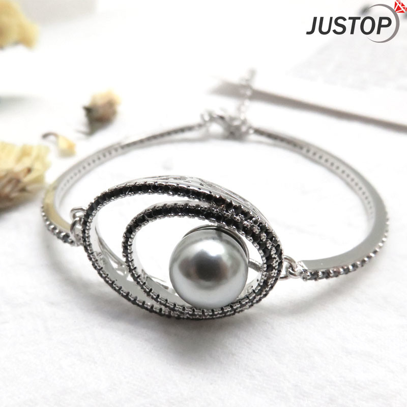 Hot Marketing Crystal Eyes Shape Diamond Bracelet in Rhodium Plated with Pearl