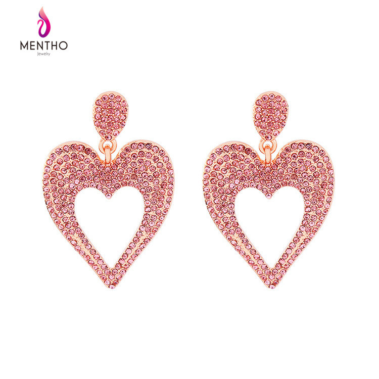New Elegant Inlaid Rhinestone Lovely Heart-Shaped Alloy Women's Earrings
