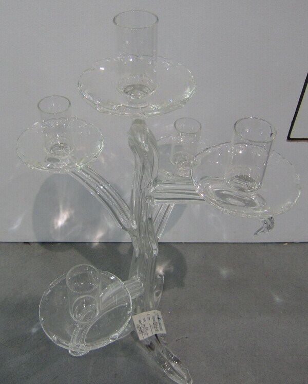 Clear Dendritic Glass Candle Holder with Five Posters