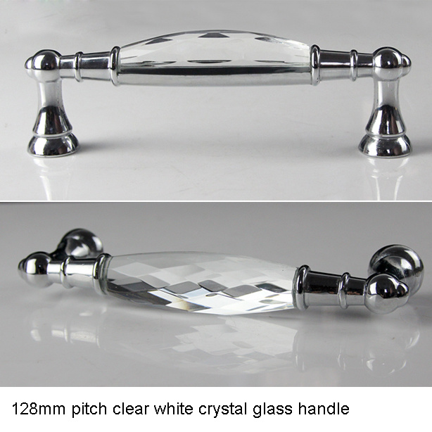Clear White Crystal Glass Door Handle 128mm