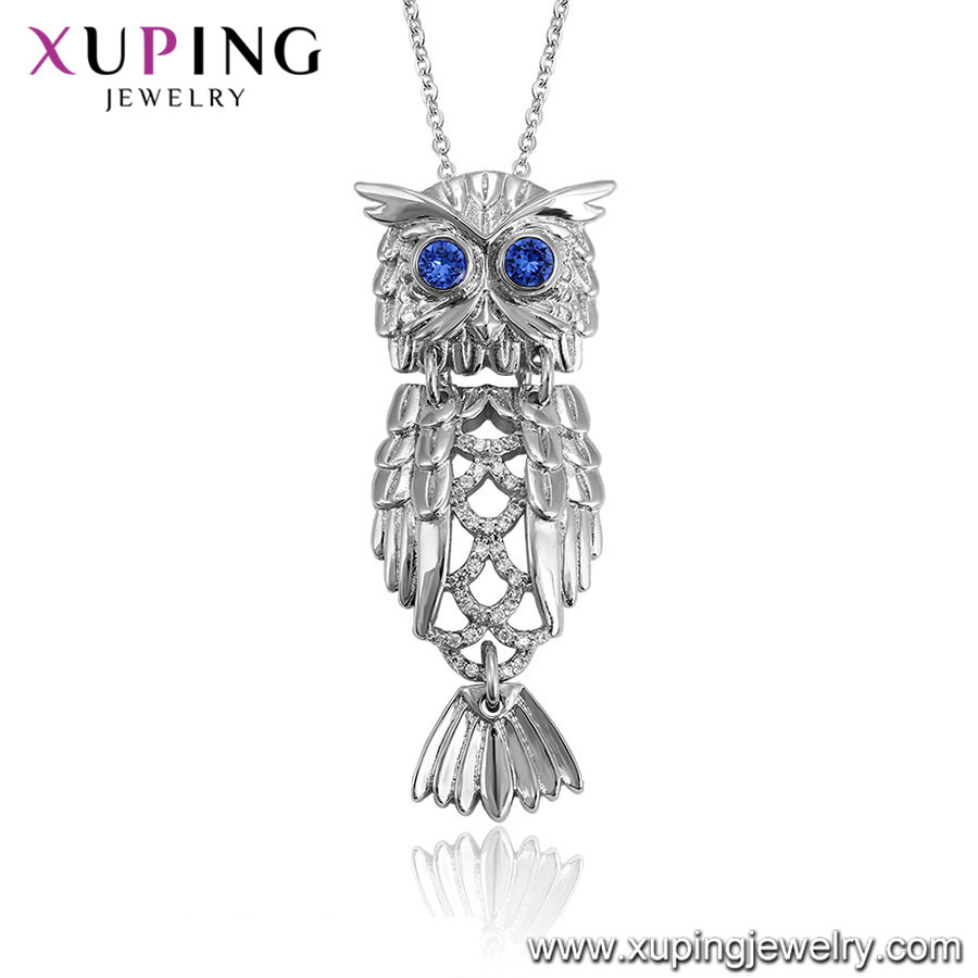 43626 Fashion Animal Owl Design White Gold Swarovski Elements Pendant Alloy Necklace