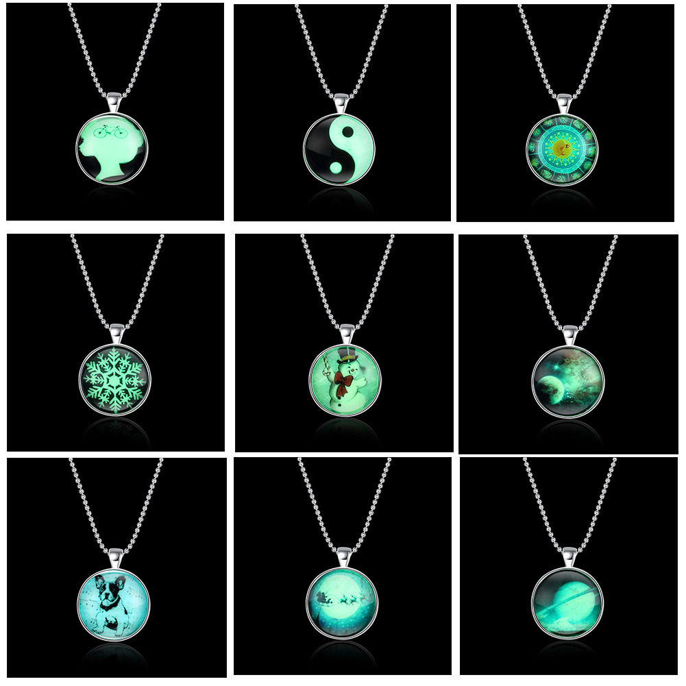 Christmas Halloween Luminous Fluorescent Necklace Alloy Glow in The Dark Necklaces Gift, Fashion Jewelry