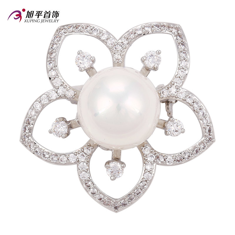Xuping Fashion Luxury Rhodium Big Main Pearl Crystals From Swarovski Flower-Shaped Jewelry Element Brooch -00013
