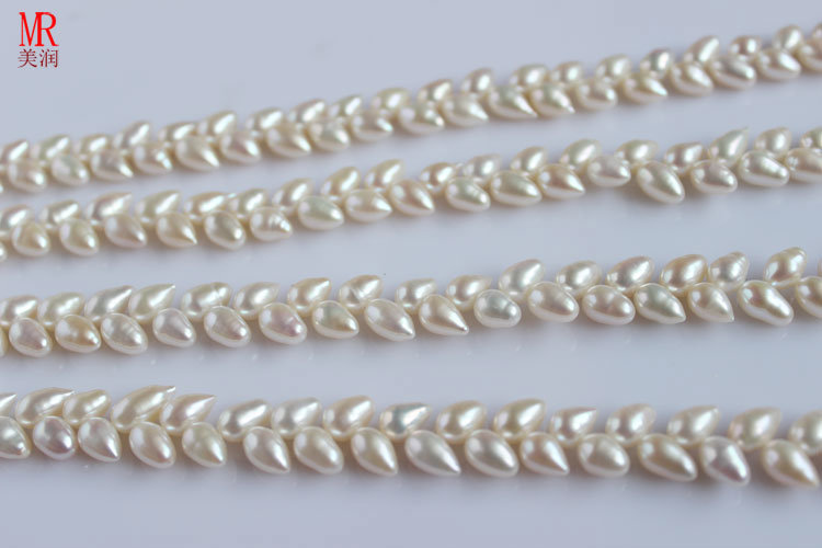 6-7mm AAA Rice Freshwater Pearl Strands, Wheat Design, White