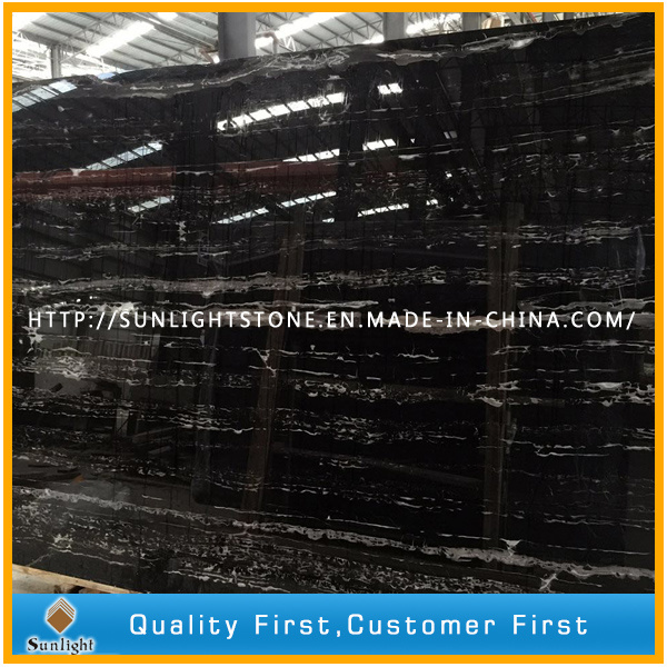 Chinese Black Silver Dragon Marble Slab for Countertops, Table-Tops, Floor Tiles