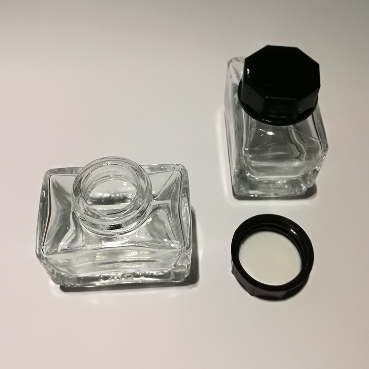 Glass Ink Bottle 15ml Square with Plastic Cap