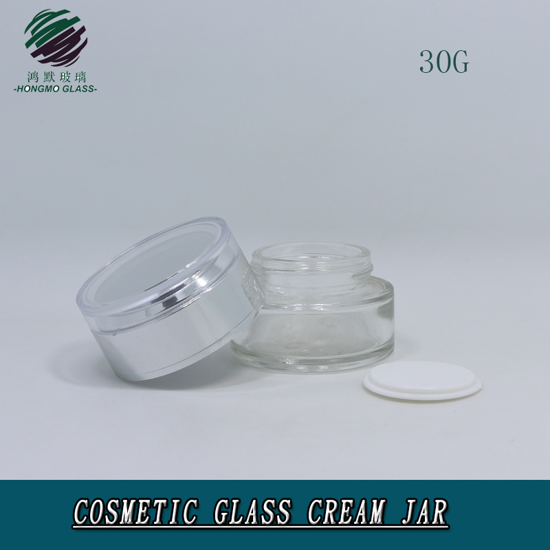 OEM Factory Latest Fashion Style Acrylic Cosmetic Mask/ Body Facial Cream Glass Jar 30g Container