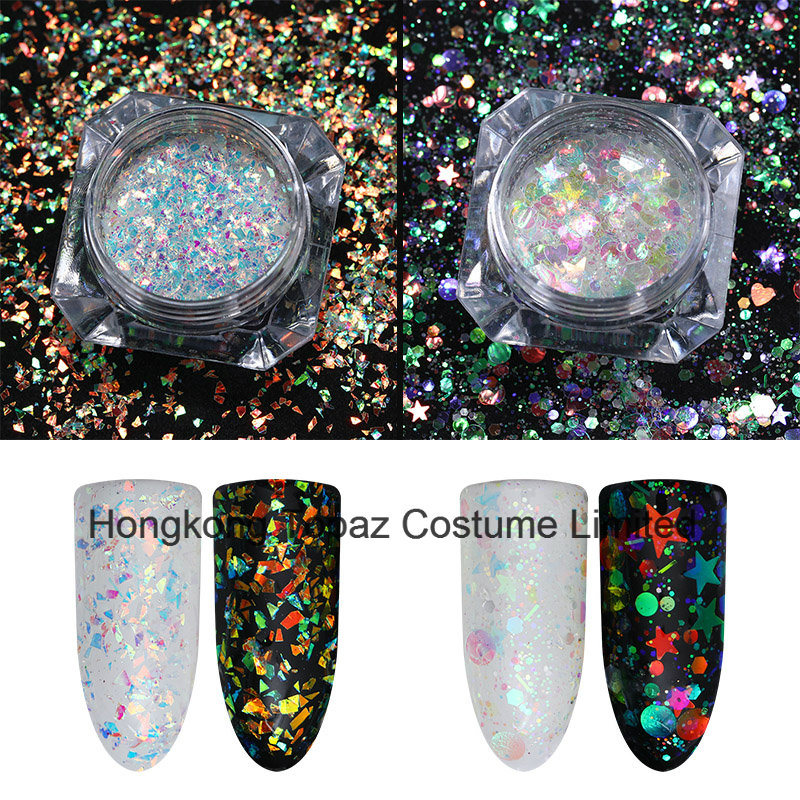 Ab Color Nail Glitter Flakies Irregular Star Round Iridescent Sequins Powder Nail Art Decoration (EG12)
