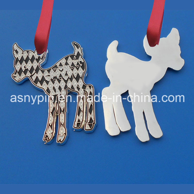 Popular Custom Elk Shape Christmas Ornament for Key Chain with Crystal/Silver Plated