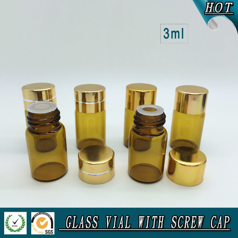 3 Ml Small Amber Glass Essential Oil Bottle with Reducer Plug and Aluminum Cap