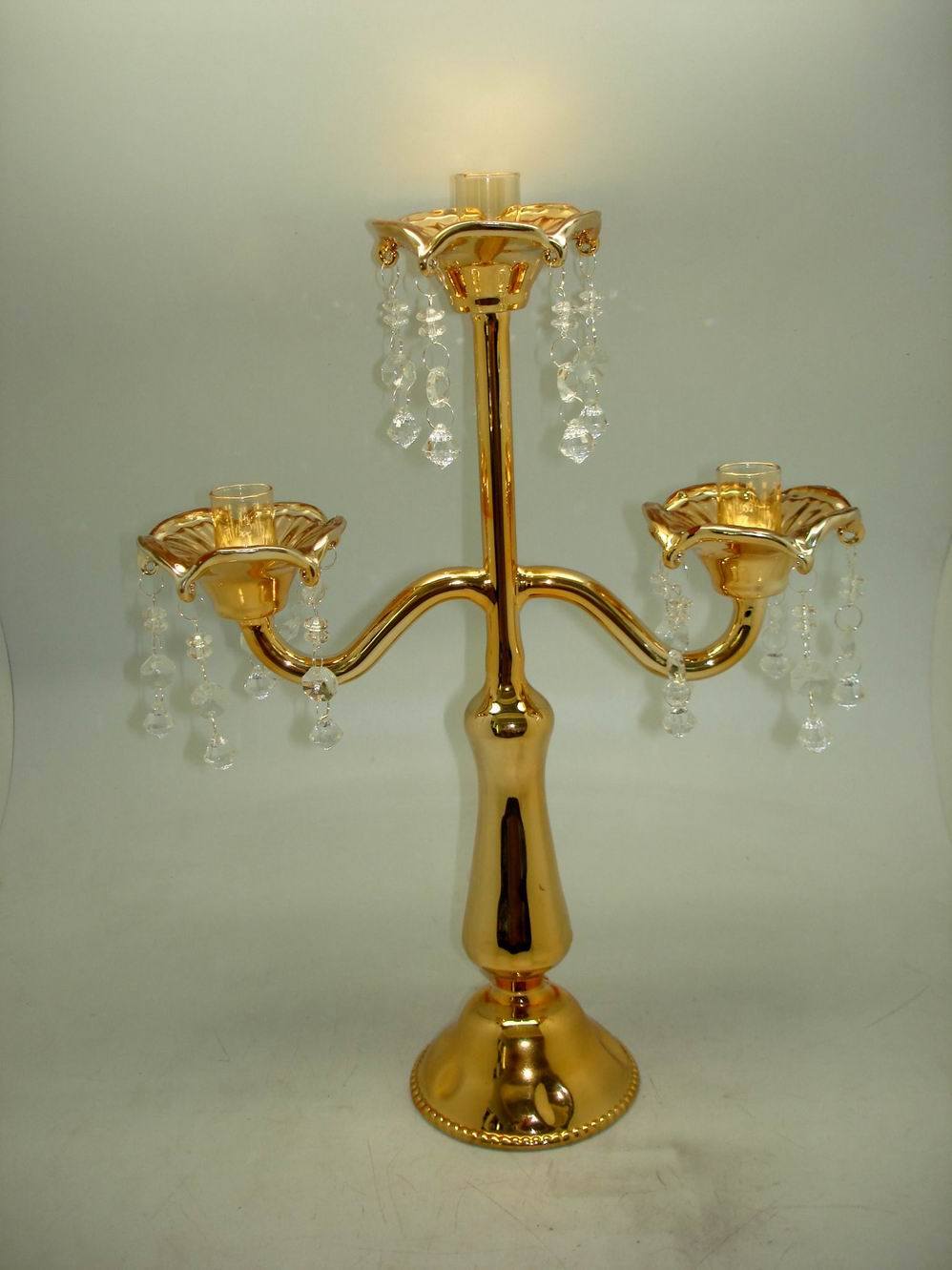Golden Color Glass Candle Holder with Three Posters for Home Decoration