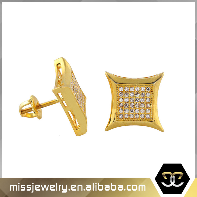 Kite Shape Hip Hop Gold Stud Earrings for Men Mjce002