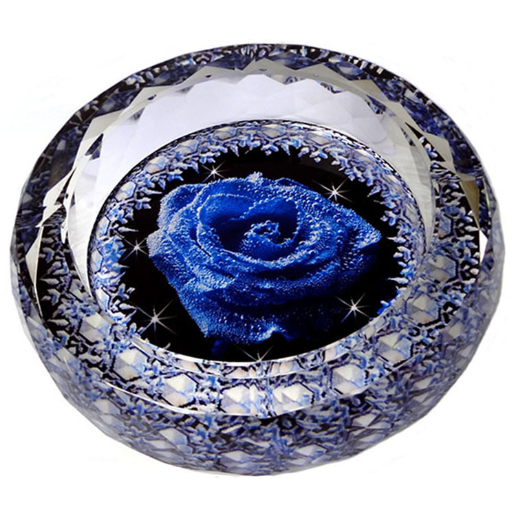 Vintage Round Cigar Ashtray with Rose Flower Crystal Glass Ashtray