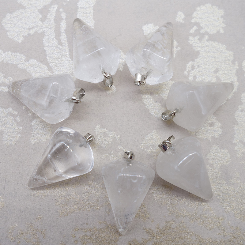 Natural White Crystal Gemstone Hexagonal Cone Charms Necklaces Pendants