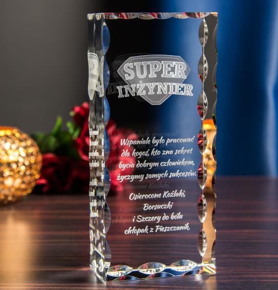 Wave Side Crystal Glass Block with 3D Engraving