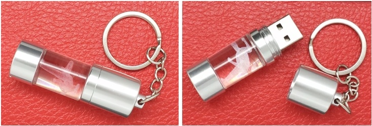 New Crystal Transparent Swivel Open Cover Cylinder Shape USB Disk with Key Chain USD Flash Disk (C006)