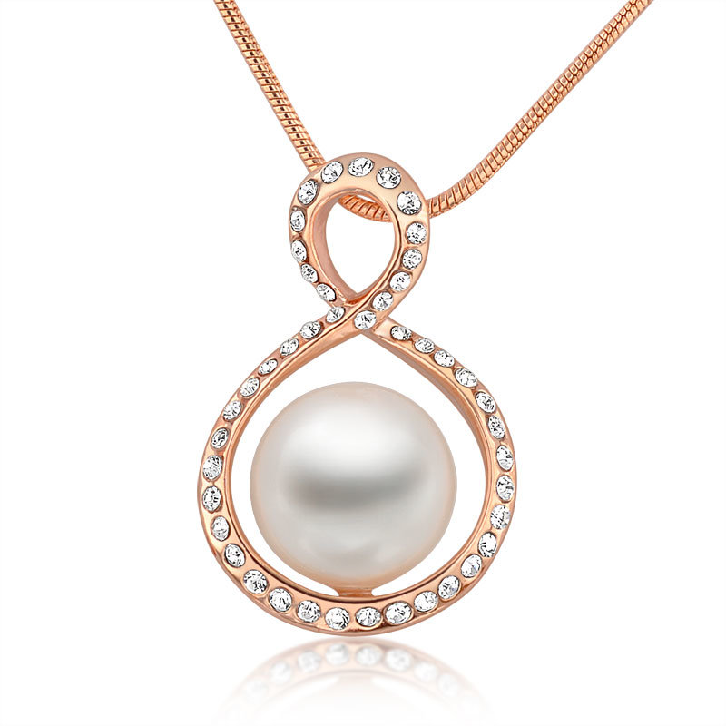 Elegant Jewelry Gold Plated Crystal Pearl Pendant Necklace