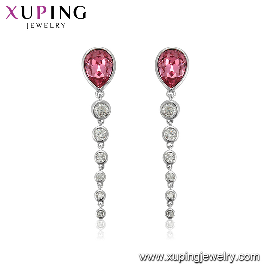 Xuping Wholesale White Gold Designs Crystals From Swarovski Long Tassel Drop Earrings