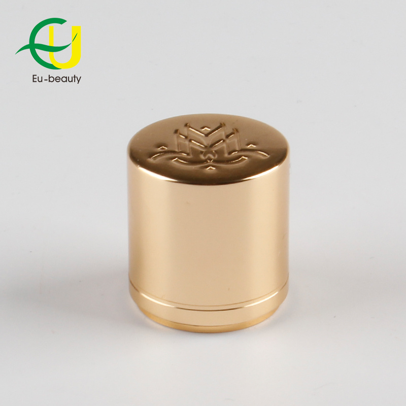 Shiny Gold Aluminum Debossed Magnetic Perfume Cap with Collar