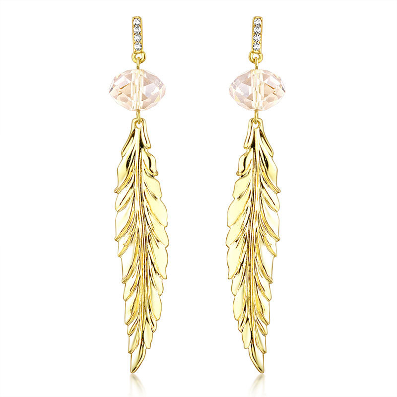 Female Jewelry Long Size Leaf Design Gold Earring