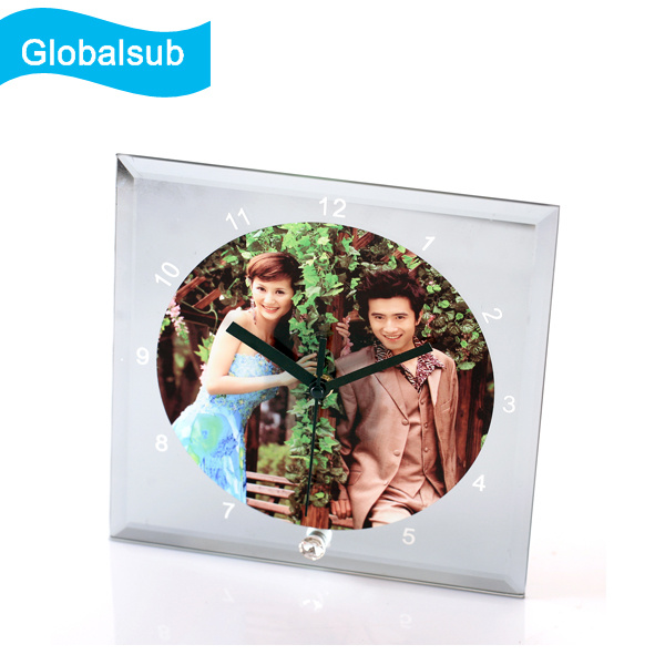 Sublimation Printing Glass Photo Frame with Clock for Wedding Give Away Gifts