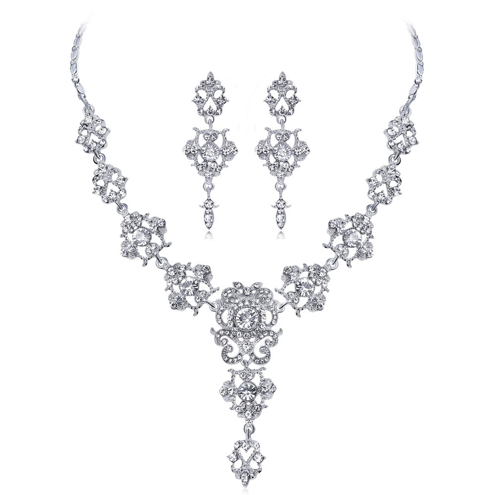 2018 Shiny Crystal Rhinestone Bridal Jewelry Necklace Set Latest