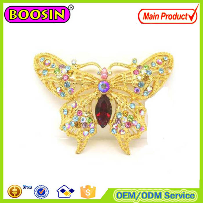 Sparkle Custom Crystal Butterfly Brooch Gold Brooch with Factory Price