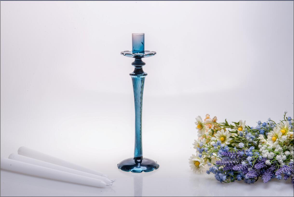 Blue Single Poster Glass Candle Holder for Wedding Decoration