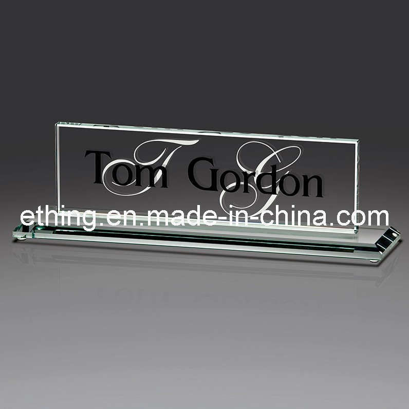 Jade Glass Beveled Base Desk Name Plate Award (CA-1133)