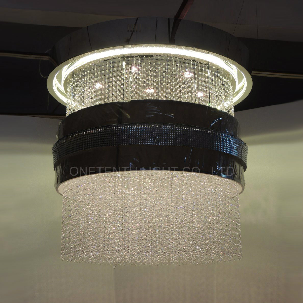 Banquet Hall Fabric Pendants Covered Alu Mesh with Crystal Beads Chandelier