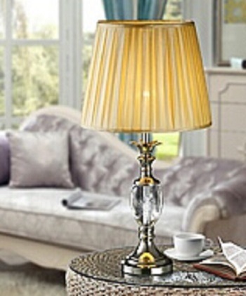 Phine 90184 Clear Crystal Table Lamp with Fabric Shade