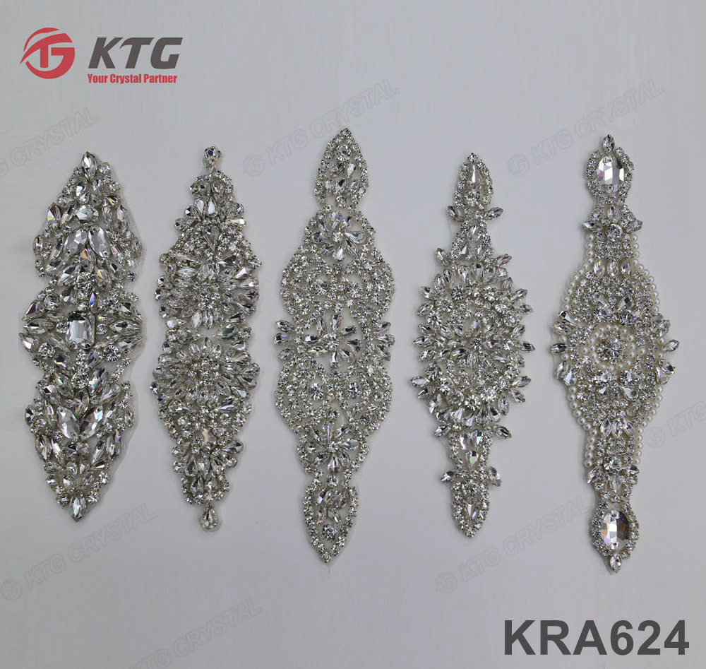 Vintage Elegant Rhinestone Motif Applique Handmade Bridal Crystal Applique for Neckline, Sash