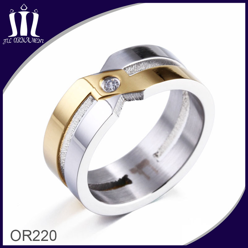 X Cross Gold and Silver Ring with CZ