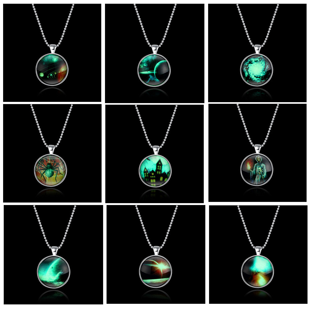 Halloween Christmas Luminous Fluorescent Necklace Alloy Glow in The Dark Necklaces Gift, Fashion Jewelry