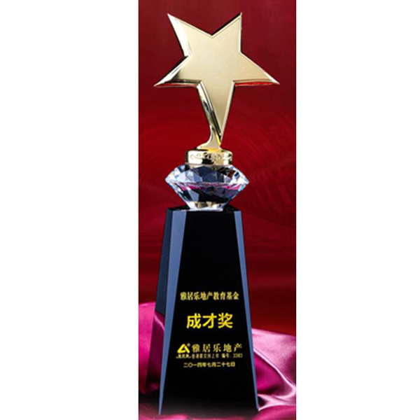 Metal Star Trophy Award with Diamond Crystal