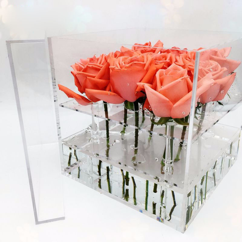 Luxury Clear Square Acrylic Flower Box for Rose and Chocolate