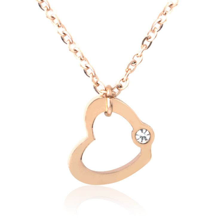 Factory Wholesale Jewelry Fashion Rose Gold Diamond Heart Necklace