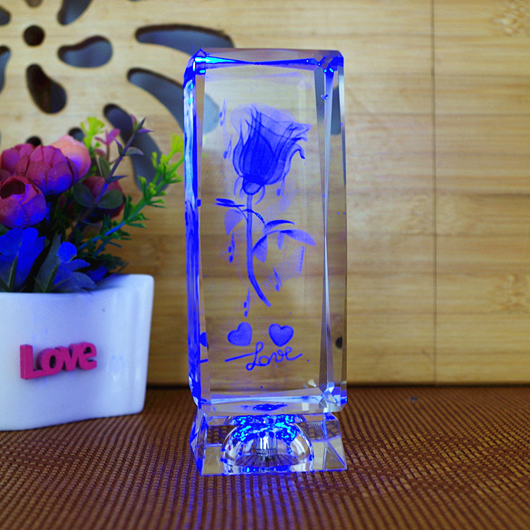 Novelty Birthday Gifts Rotate 3D Laser Crystal Rose Flower Cube