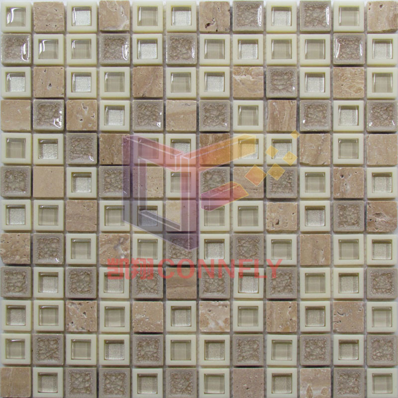 Travertine Mix Crystal with Plastic Frame Mosaic Tile (CSR097)