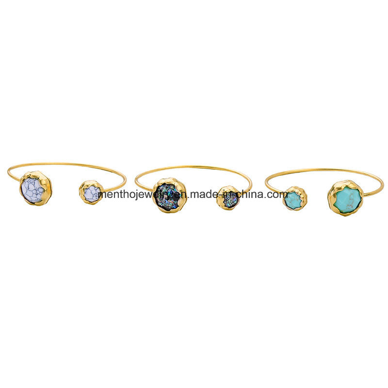 New Fashion Charm Jewelry Woman Gold Elegant Open Cuff Bangle Bracelet Round Pendant