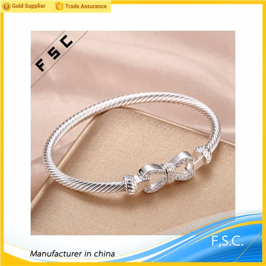 Lucky Copper Silver Plated Bow Knot Crystal Bracelets for Girl